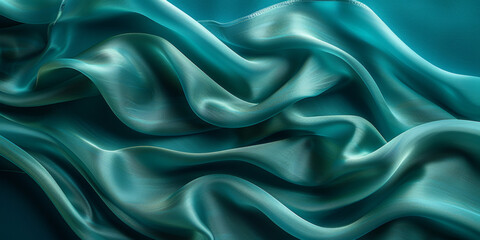 Canvas Print - design your space copy background fabric turquoise beautiful folds wavy soft silk wave liquid background color teal elegant fabric satin silk green blue 