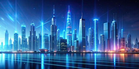 Wall Mural - Futuristic city skyline with holographic technology displays, future, technology, innovation, cityscape, skyline