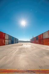 Wall Mural - Container yard with a clear blue sky and ample ground space