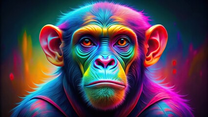 Colorful monkey with vibrant neon colors, perfect for an eye-catching artwork or poster, monkey, colorful, vibrant, neon, colors