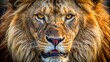 © DigitalArt Max - A majestic close-up portrait of a fierce lion's face, showcasing its powerful jawline, sharp teeth, and intense golden eyes, highlighting its raw energy.