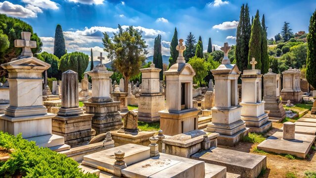 Grave markers at ancient cemetery in Athens, Greece , Kerameikos, Ceramicus, Athens, Greece, tombstones, memorial