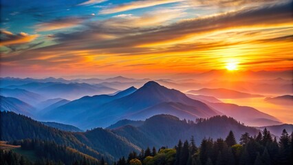 Wall Mural - Scenic sunset in the peaceful mountains, mountains, sunset, scenic, nature, landscape, tranquil, colors, sky, beauty