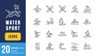 © Iconsbuff - Set of Water Sport Related Vector Line Icons. Contains such Icons as Riding Water Bike, SUP Boarding, Windsurfing and more.