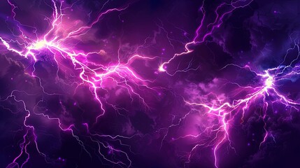 Lightning storm flashing in purple and pink cloudy sky background