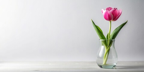 Wall Mural - Pink tulip in a clear vase on a white background, pink, tulip, vase, flower, pink flower, delicate, petals, spring
