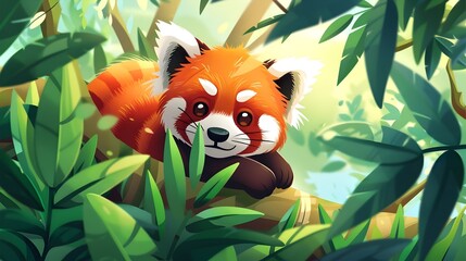 Poster - Serene Red Panda Nestled in Lush Organic Garden