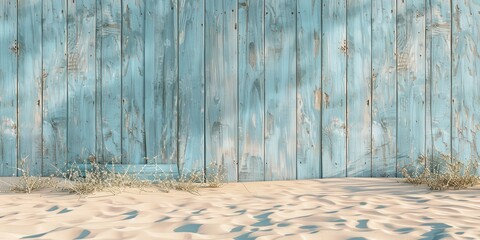 Wall Mural - Blue Wooden Wall with Sand in Front