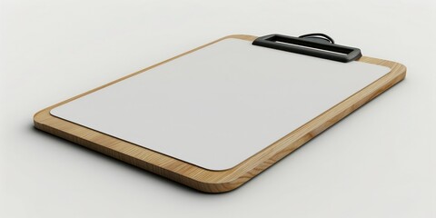 Wall Mural - 3d dutch angle view of a clip board empty list with a curve at the bottom, 3d style, simplified compositions, closup view, soft and rounded forms, miniature core, white background. 