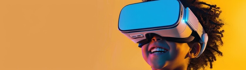 Wall Mural - kid enjoying virtual reality on solid background