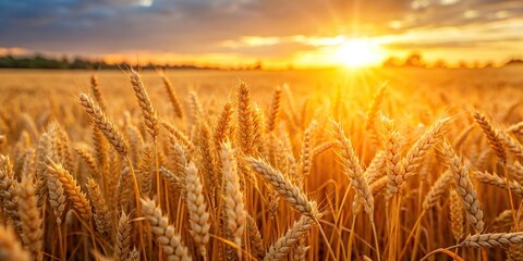 Wall Mural - Golden wheat field glowing in the sunset light, wheat, field, golden, sunset, agriculture, rural, farm, crop, summer, harvest