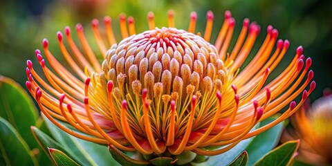 Wall Mural - Close-up of a vibrant Protea flower with intricate petal details, Protea, flower, close-up, vibrant, petal, detail, nature, bloom