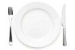 © Hitam Putih - Empty Dinner Plate with Cutlery on White Background