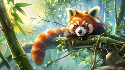 Poster - Red Panda in Lush Bamboo Forest - Captivating Wildlife Encounter