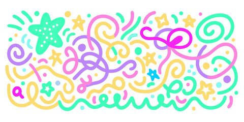 Wall Mural - Vibrant Abstract Squiggly Line Art - Colorful Doodled Design