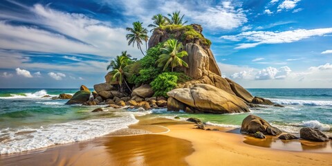 Wall Mural - Rock formation on Uswe Takeiyawa beach in Sri Lanka , beach, rocks, shore, coastal, nature, landscape, serene, coastline
