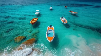 Wall Mural - Boats in Crystal Clear Turquoise Water.