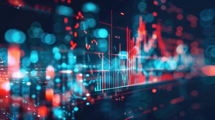 Abstract background of digital data with graphs, charts, and numbers representing the stock market, finance, technology, and business.