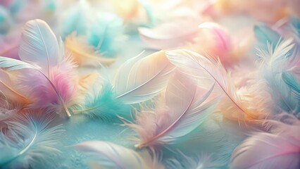 Canvas Print - Soft and delicate feathers in pastel colors , pastel, feathers, ethereal, soft, delicate, gentle, light, airy, texture