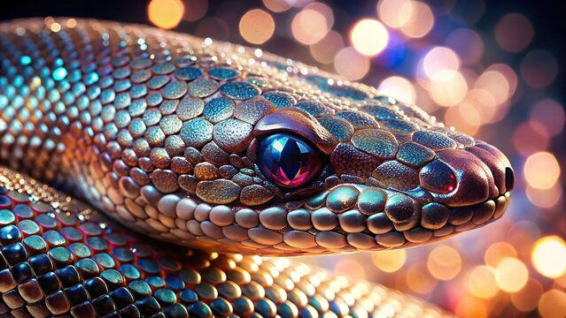 Close up of a snake with shimmering crystal skin, snake, reptile, close up, scales, crystal, shiny, texture, exotic