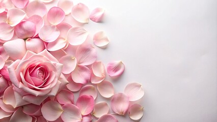 Wall Mural - Soft pink rose petals on a white background, roses, petals, pink, delicate, romantic, love, feminine, beauty, soft, pastel, floral