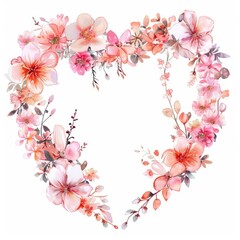 Wall Mural - Watercolor Painting Pink Floral Heart shape  for wedding invitation decoration 