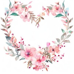 Wall Mural - Watercolor Painting Pink Floral Heart shape  for wedding invitation decoration 