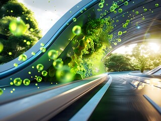 Wall Mural - Microscopic Life Thriving on a Futuristic Exit Ramp Showcasing Organic Technology