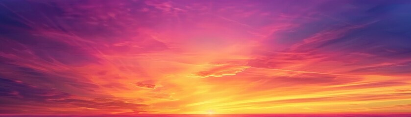 Orange, pink, purple and yellow fiery sunset