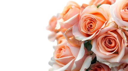 Wall Mural - Bouquet of peach color or light orange color roses decorative at border in left corner isolated on white background with copy space for design