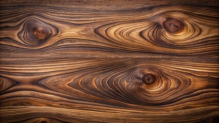 Wall Mural - Richly grained, dark brown walnut wood planks with prominent, swirling patterns and subtle wood knots create a sophisticated, high-end texture background element.