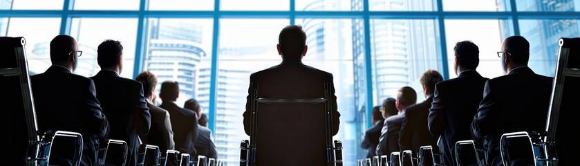 Poster - Businesspeople Silhouettes Looking Out Window.