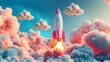 © mongkonchai - A rocket launches into the sky, billowing smoke behind it.