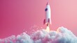 © mongkonchai - A powerful rocket launches into space, surrounded by billowing clouds and intense fire at the base, symbolizing power and innovation