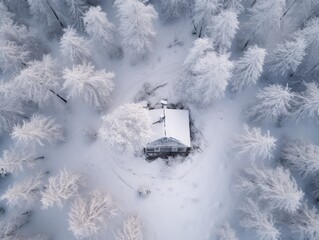 Wall Mural - Aerial Tranquility Cabin and Trees Cloaked in Snow.jpeg