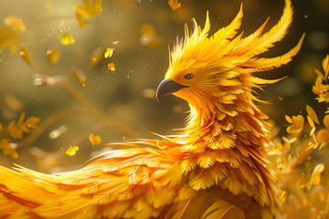 Poster - make happy 3d yellow hairy phoenix for wolpapaer in hairy yellow world