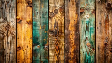 Wall Mural - Weathered, distressed vintage wooden planks with cracks, knots, and subtle worn patterns create a rustic, aged, and nostalgic background for creative projects.