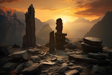 Wall Mural - Himalayan Sunset Columns, Totems, and Rusty Debris.jpeg