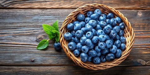 Poster - Blueberries arranged neatly in a rustic basket , fresh, organic, fruit, blue, antioxidant, healthy, harvest, farm, summer