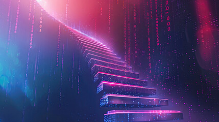 futuristic digital background with a ladder embedded with cascading binary code, symbolizing the asc