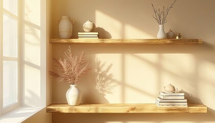 Poster - A shelf with a vase and books on it