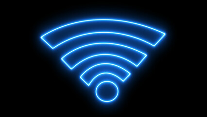 Neon blue Wi-Fi. The Wi-Fi icon glows in the dark with a bright blue outline on a black background for a design template, the internet symbol glows in the dark vector isolated element
