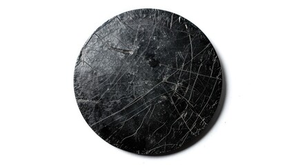 Poster - Old black circular paper sticker with scratches isolated on a white background