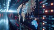 © Sunshine - Futuristic digital display showcasing global network data visualization in a modern control room with vibrant lights and high-tech interface.