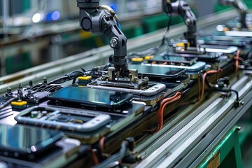 Poster - an assembly line of cell phones in a factory