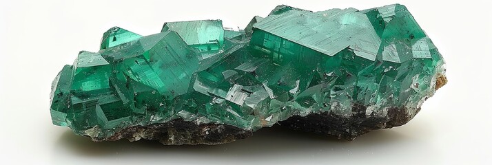 Emerald, rock sample , on white background