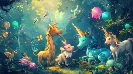 Birthday Wallpaper with Magical Creatures 