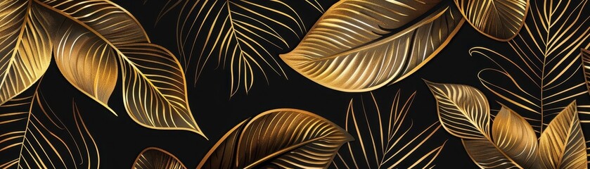 A gold leafy patterned background with a black background