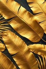 Wall Mural - A gold leafy patterned background with a black background