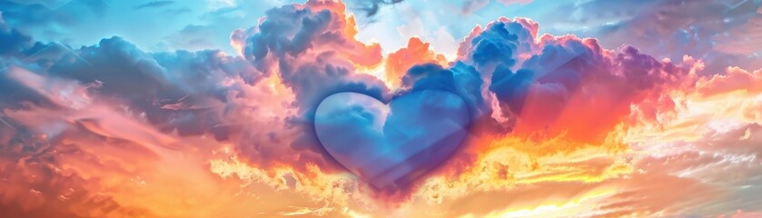Wall Mural - Vibrant heart-shaped cloud formation in a colorful sky